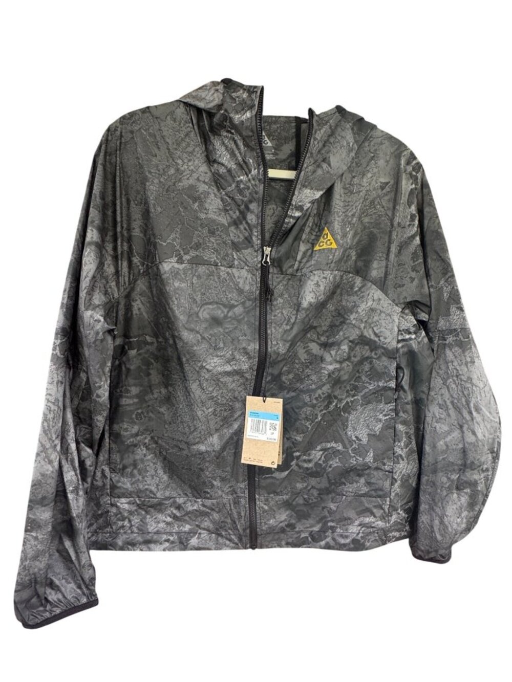 Nike ACG Cinder Cone Womens Hooded Windbreaker Jacket Medium Black Gray Print